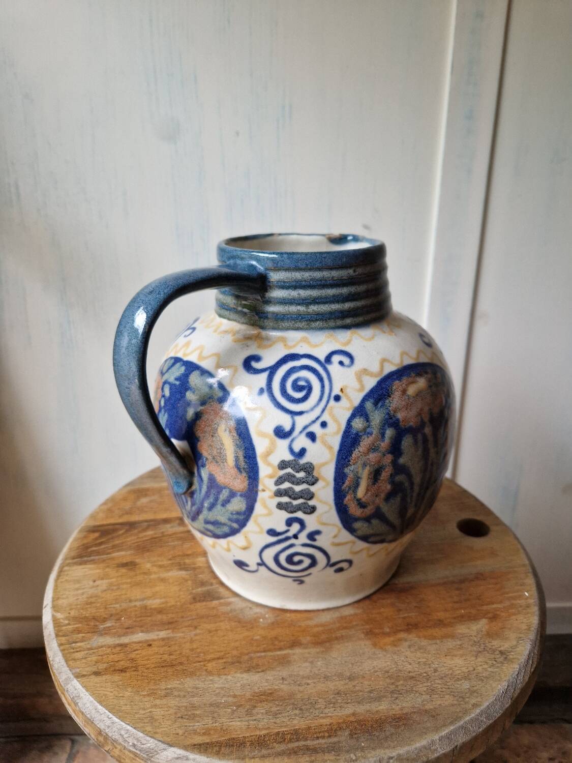 Antique ceramic pitcher jug elchinger fils alsace soufflenheim, art