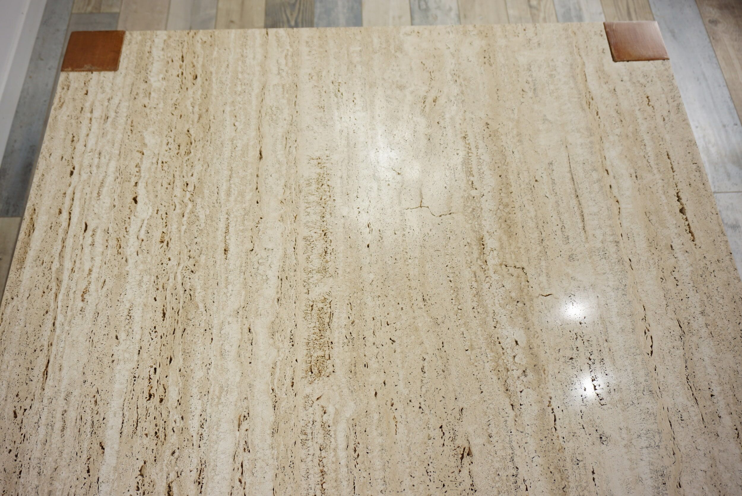 60s coffee table in teak and travertine