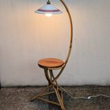 Vintage bamboo rattan floor lamp, with shelf