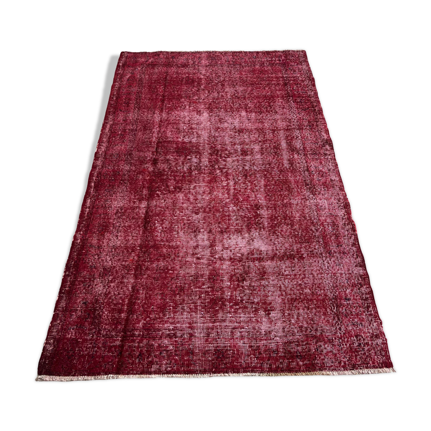 Distressed Turkish Rug 219 X 125 cm Wool Vintage rug, Over-dyed Red