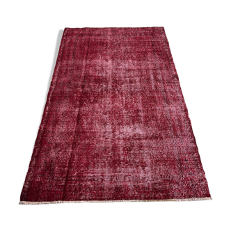 Distressed Turkish Rug 219 X 125 cm Wool Vintage rug, Over-dyed Red