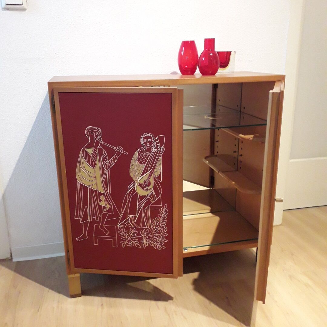 Red Lacquer Bar with gold leaf detail France circa 1950