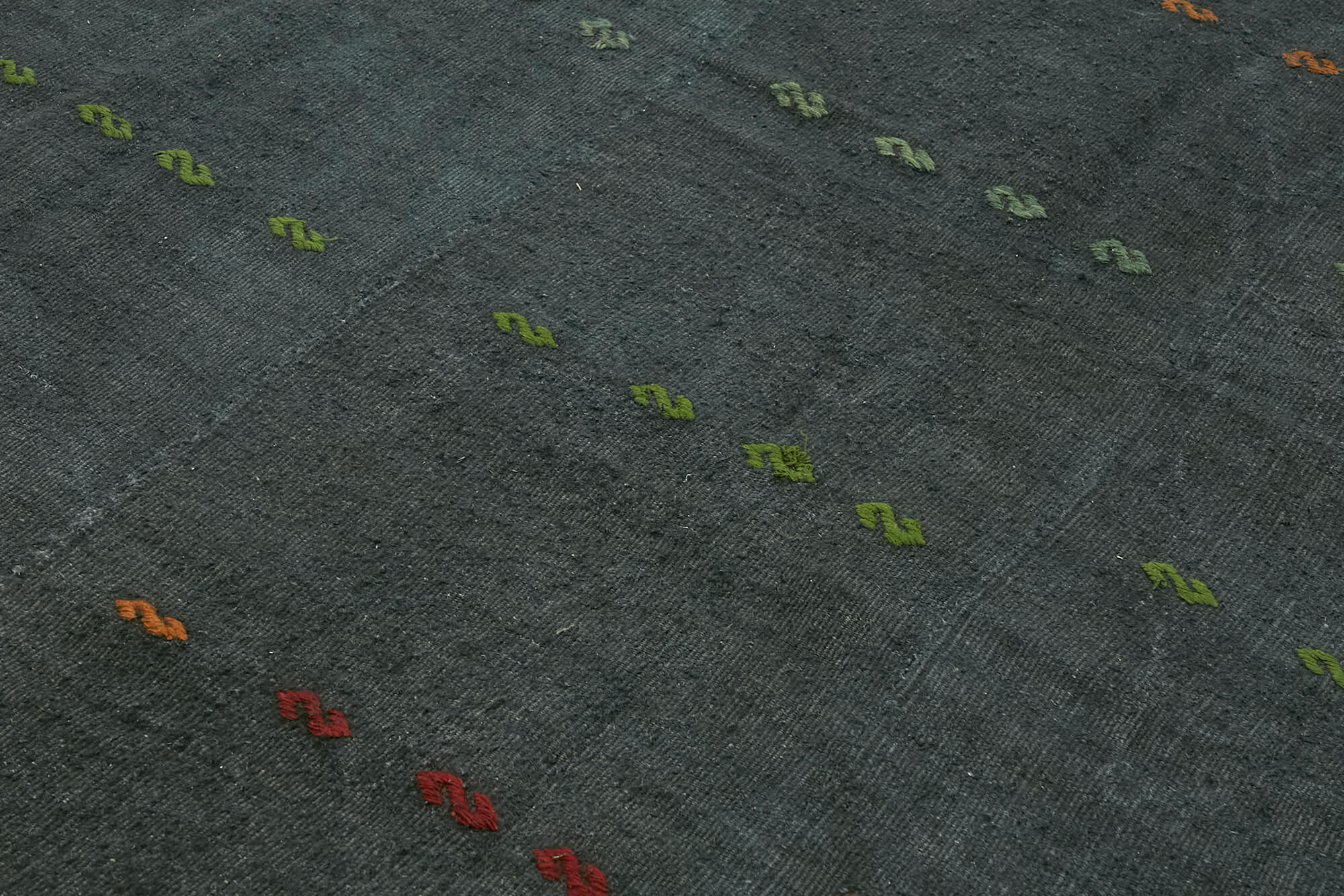 Hand-Knotted Anatolian Antique 1970s 300 cm x 370 cm Grey Hemp Kilim Carpet