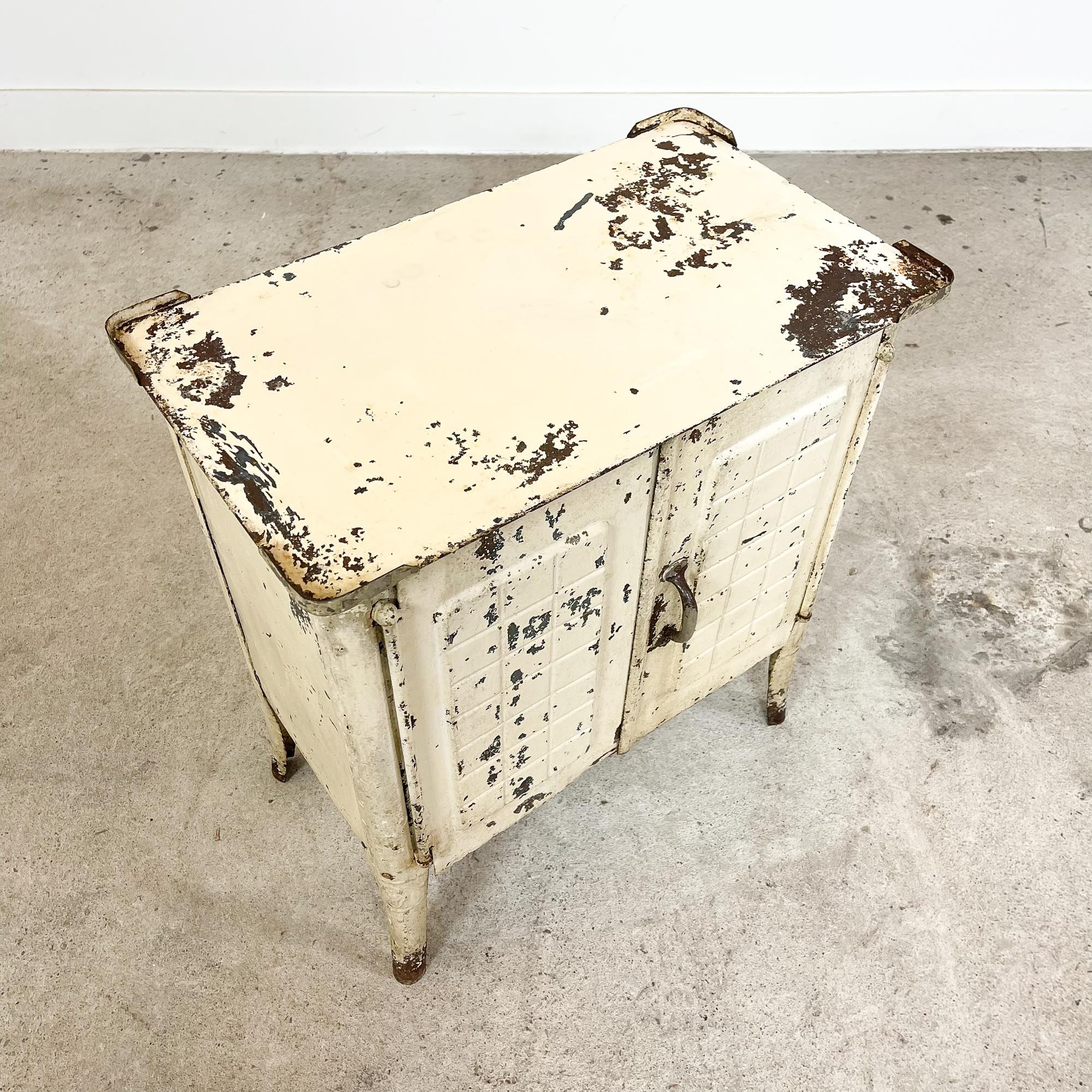Vintage industrial painted metal nightstand cabinet