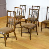 Series of 6 bamboo chairs & fabric 1980