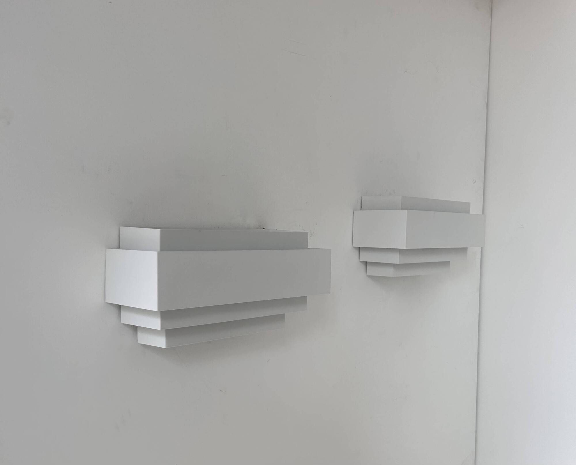 Pair of vintage wall lights, matte white metal, France 1980