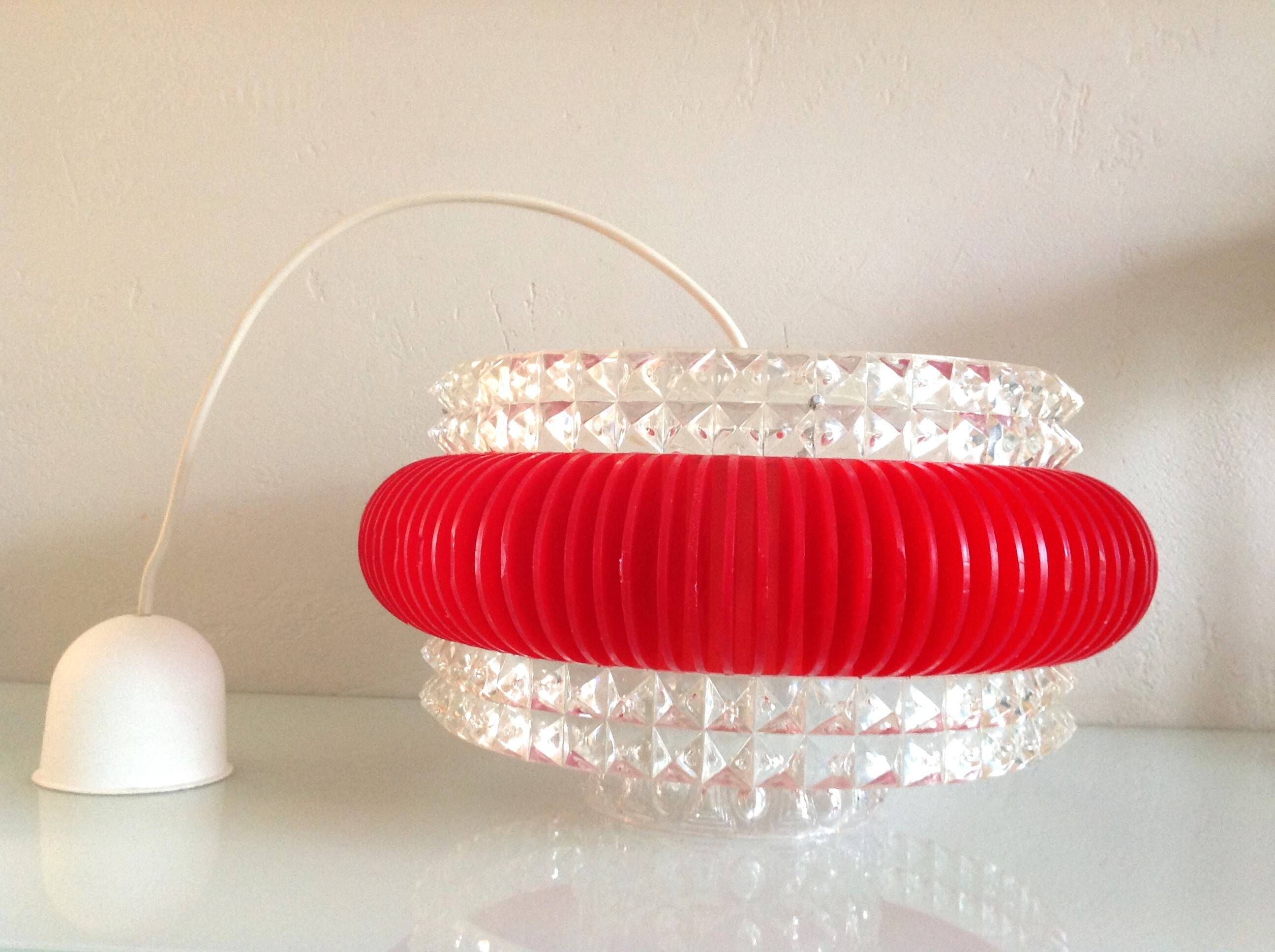 Suspension in glass and plexiglass with diamond points / vintage 60s-70s