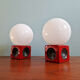 Pair of bedside lamps in red ceramic and white opaline, 1970.
