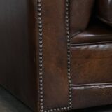 Set of 2 Large Dark Cowhide Leather Chesterfield Armchairs
