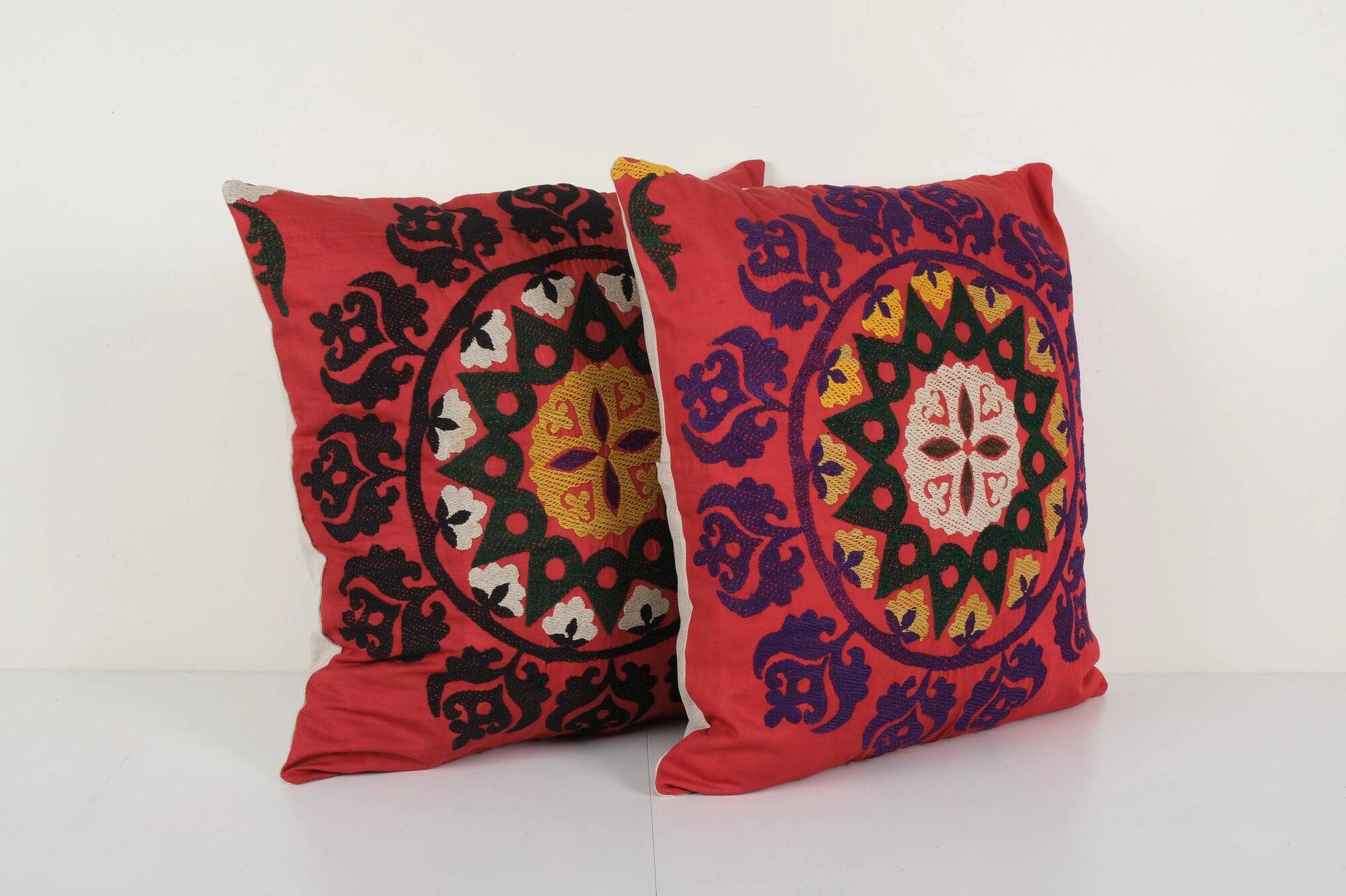 Set of 2 vintage embroidered cushion covers 56x58 cm