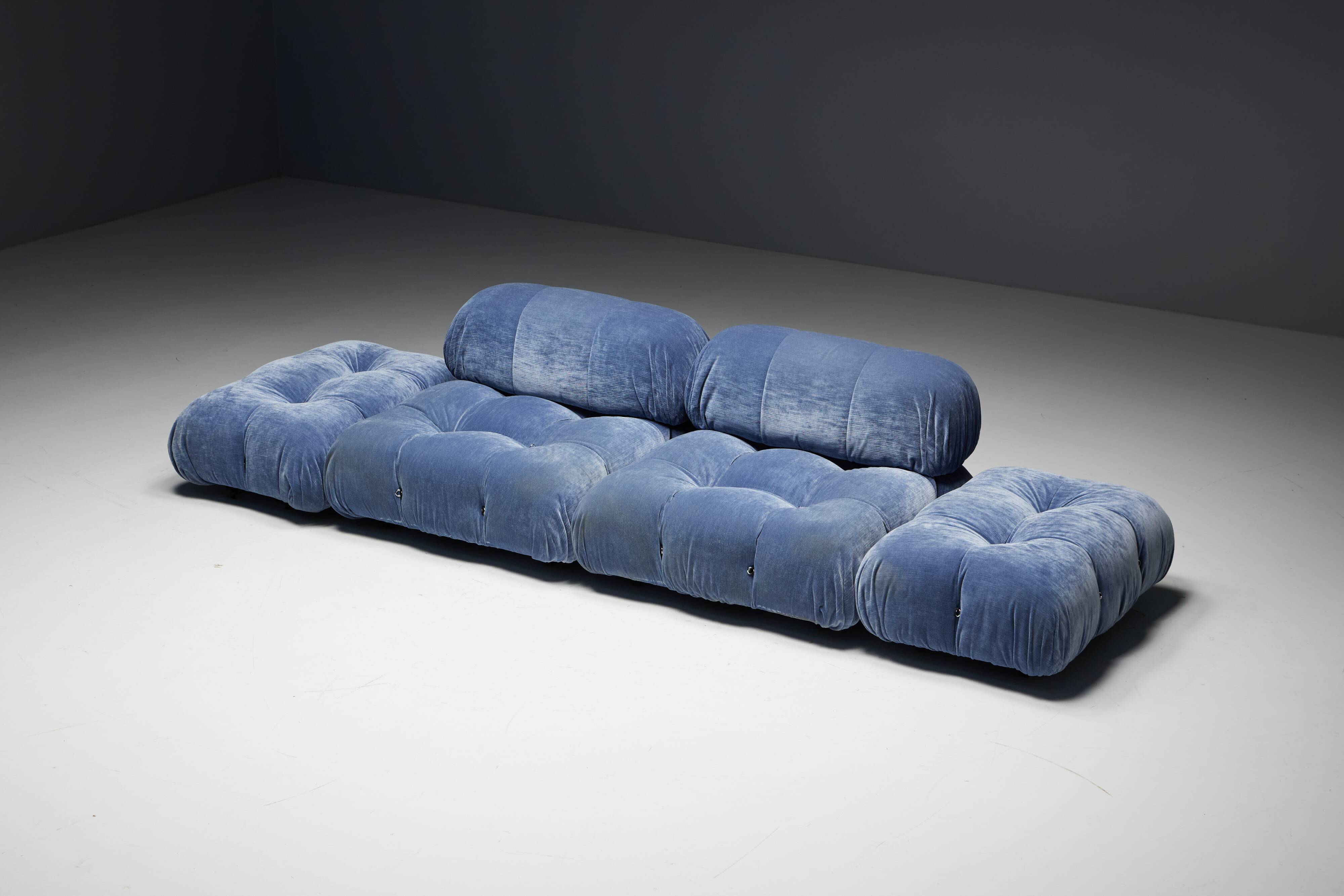 Blue Velvet Camaleonda Sofa by Mario Bellini for B&B Italia, Italy, 1970s