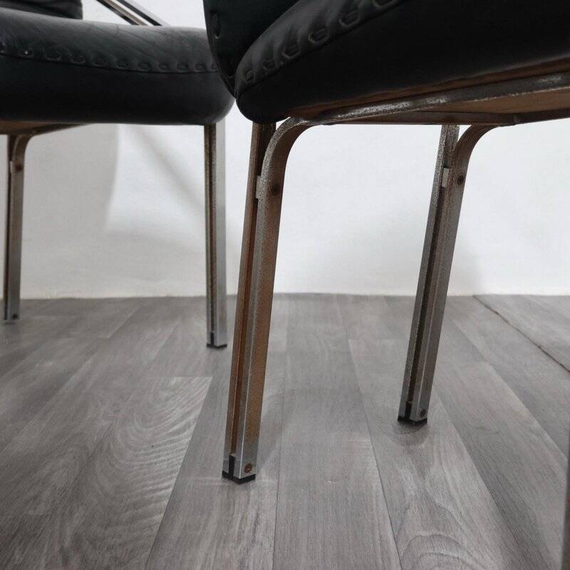 Dining Chairs with Steel and Leather by Mobil Girgi, 1970s, Set of 4