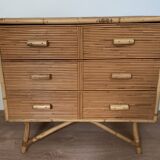 Commode 3 tiroirs en rotin / bambou attribuée à adrien audoux et frida minnet. Circa 1950