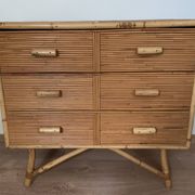 3-drawer rattan/bamboo chest of drawers attributed to Adrien Audoux and Frida Minnet. Circa 1950