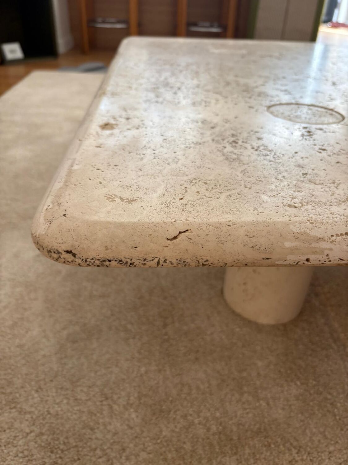 Travertine coffee table, Angelo Mangiarotti, Italy, 1970s