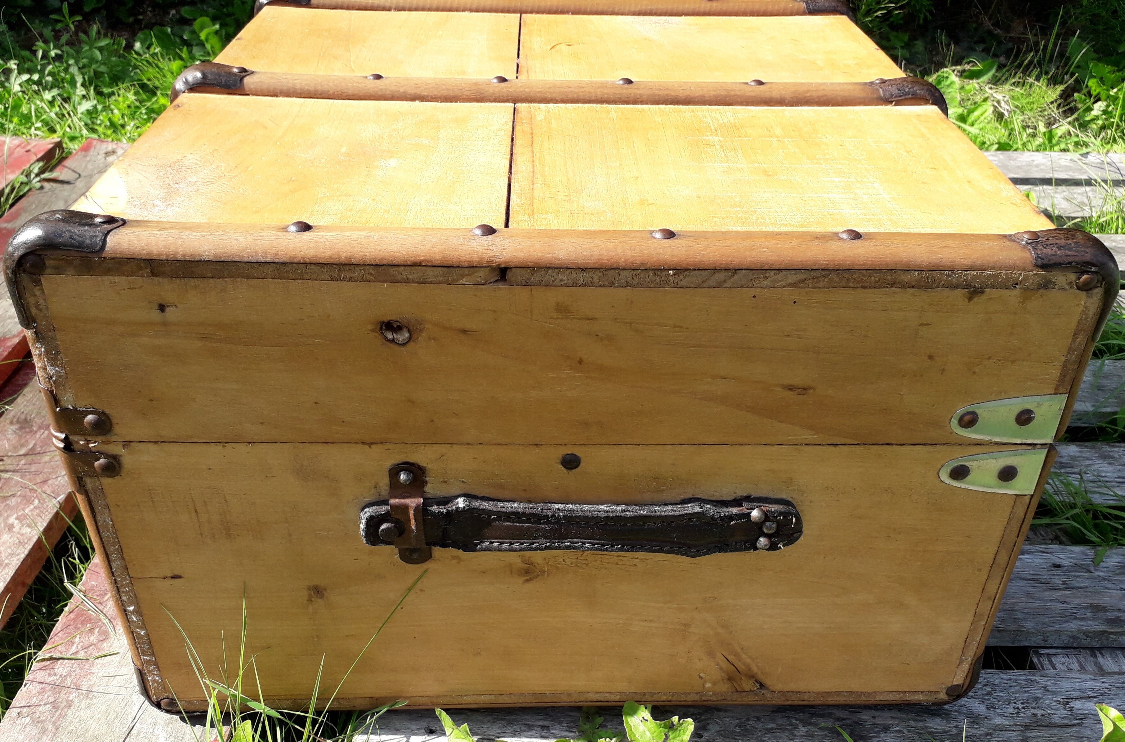 Old wooden travel trunk