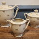 Service complet à café, moka, Alfred Lanternier, porcelaine de Limoges, vintage, pour 10 personnes.