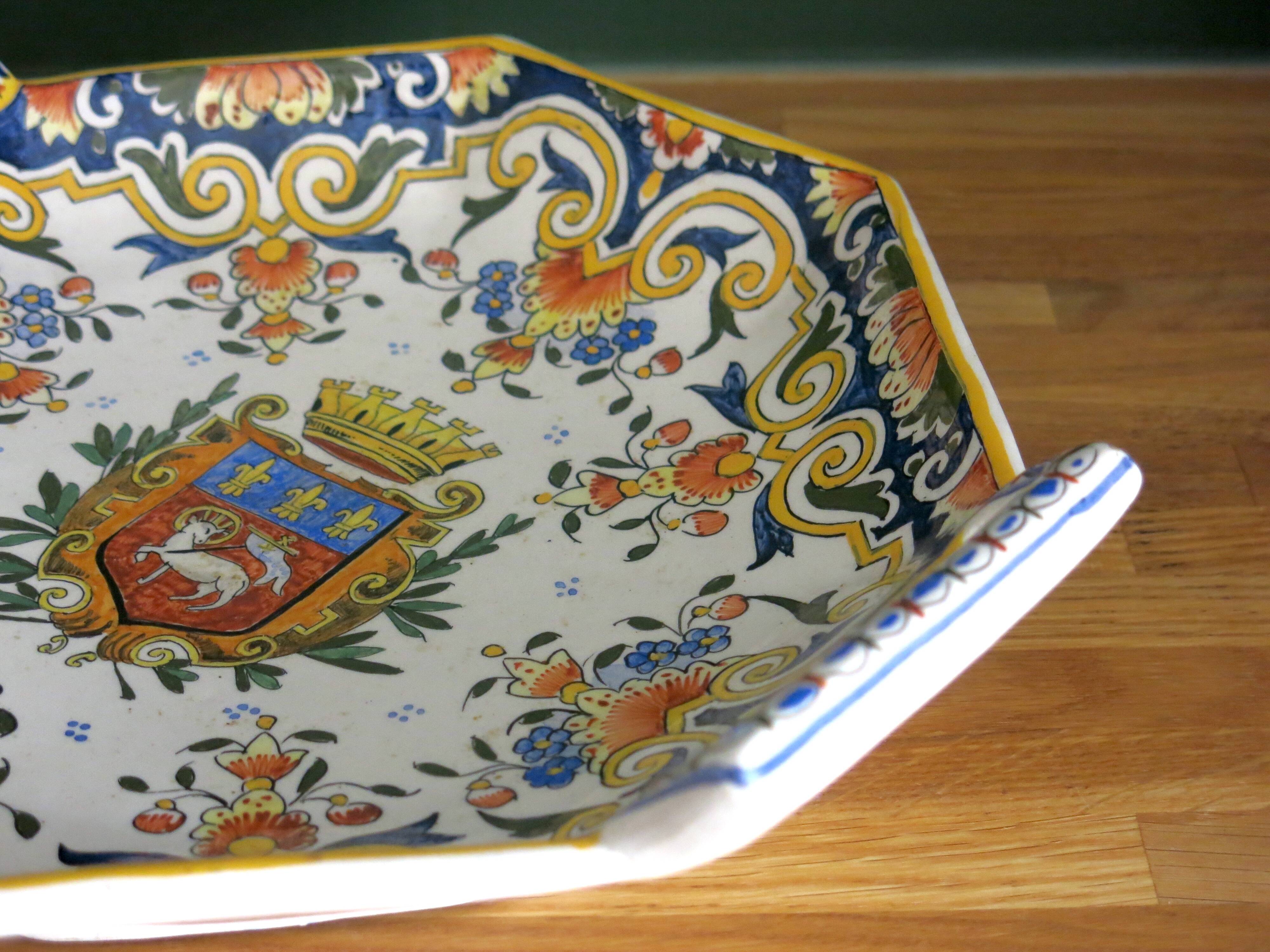 Rouen earthenware serving dish with handles in very good condition