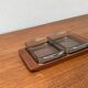 Danish teak plateau from the mid-century by Artiform with glass Cabaret trays from Holmegaard, 1960s, set of 3.
