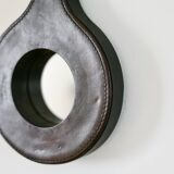 Lancel mirror, leather and wood, France 1960s