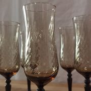 8 vintage smoked champagne flutes with black feet Arcoroc