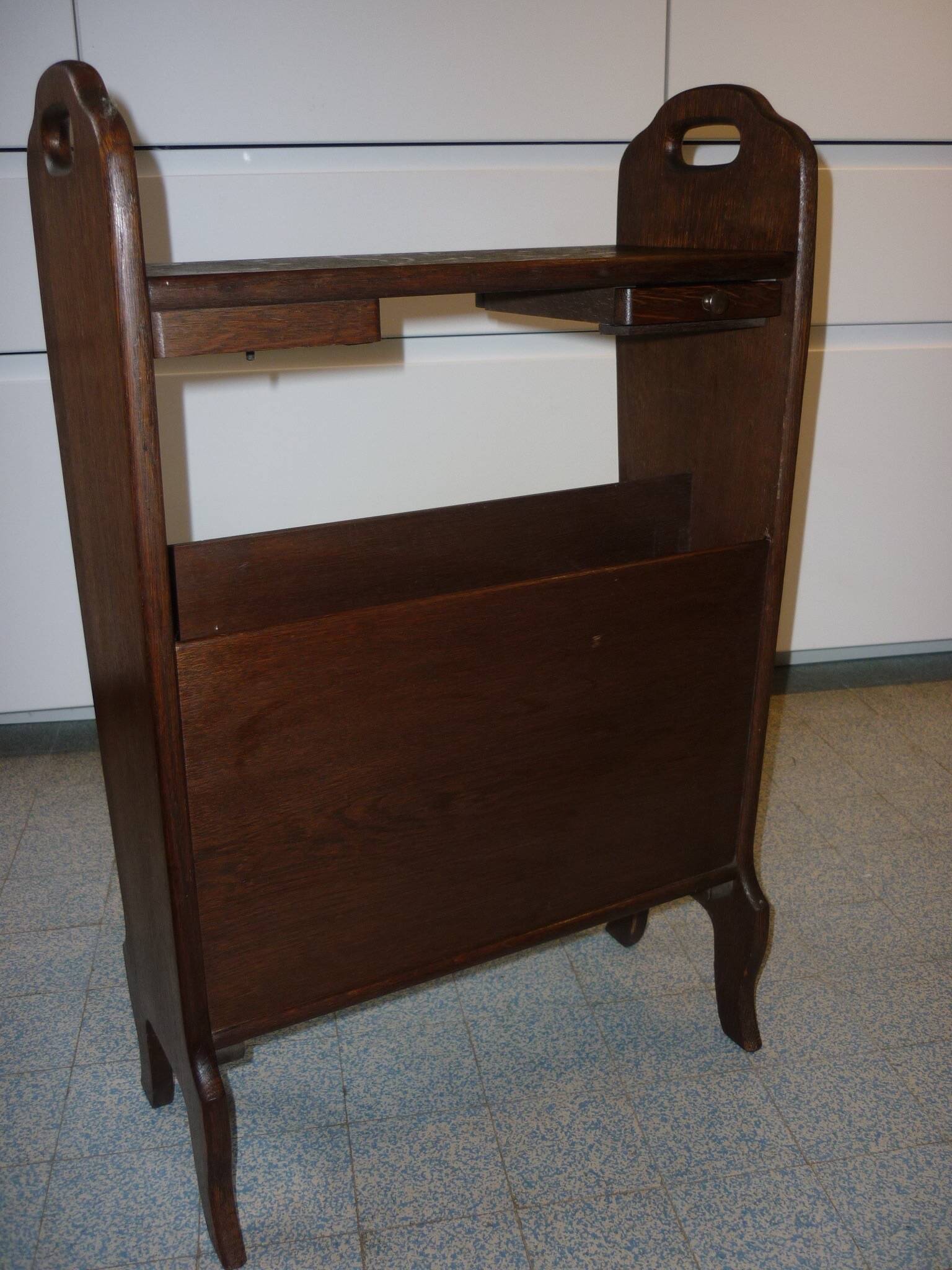 Magazine rack with ashtrays, wooden end table