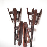 Pair of brutalist wood candle holders