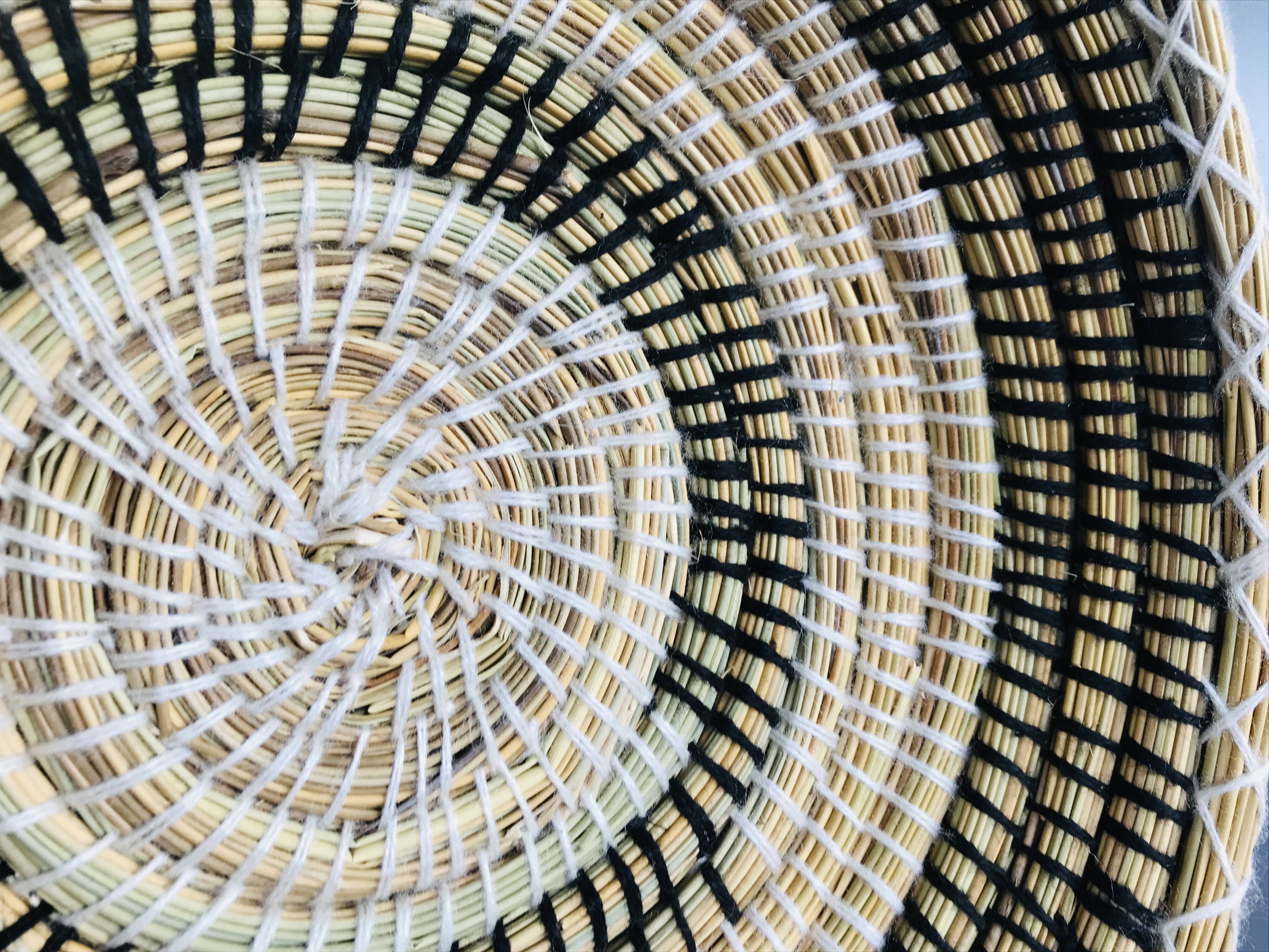 Berber ethnic basket casa black and white wool