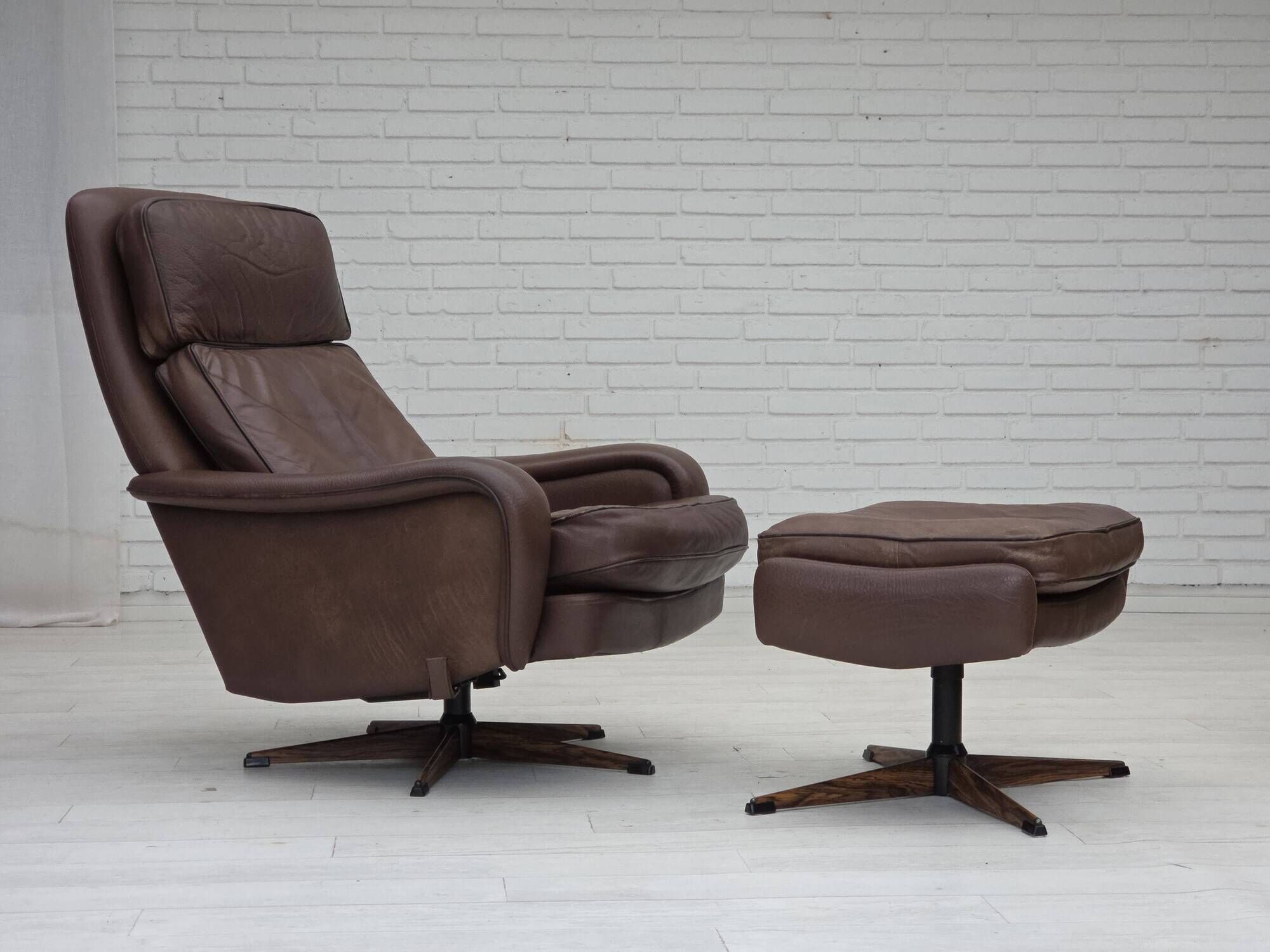 1970s, Danish swivel armchair with footstool by Madsen & Schubel.