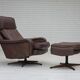 1970s, Danish swivel armchair with footstool by Madsen & Schubel.