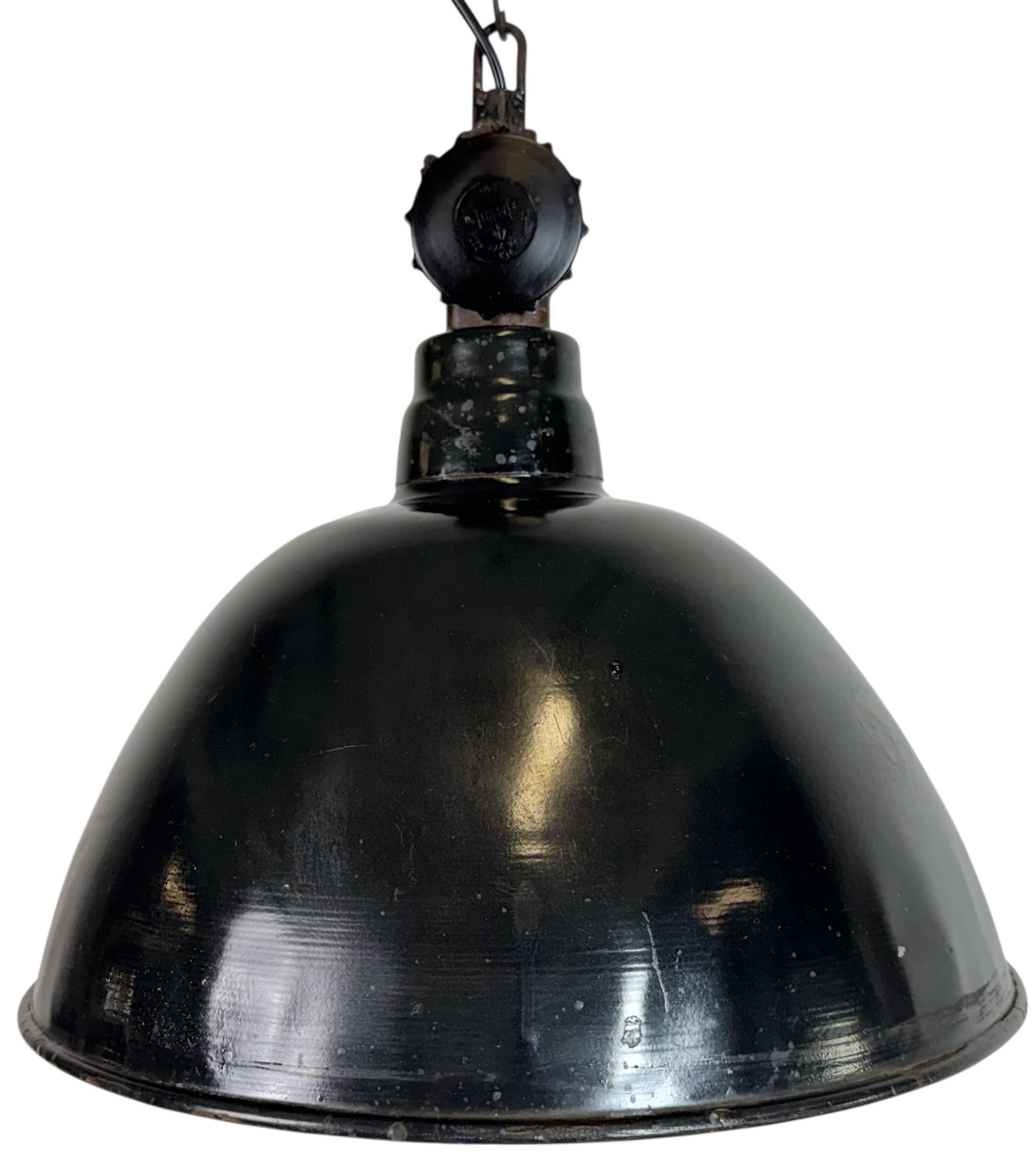 East German Black Enamel Factory Light by Lbd Veb Leuchtenbau Dresden, 1950
