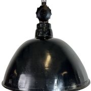 East German Black Enamel Factory Light by Lbd Veb Leuchtenbau Dresden, 1950