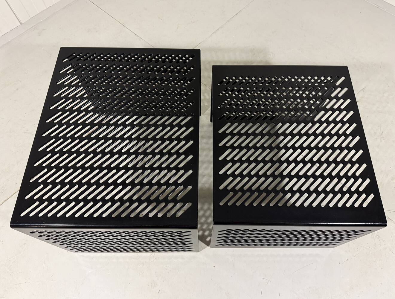 Black perforated steel nesting tables Italy 1980’s