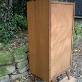 Chiffonnier vintage en rotin et pieds compas 1950