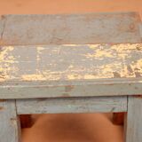 Old small workshop bedside table in Burmese teak original blue patina / ideal in fifth wheel p