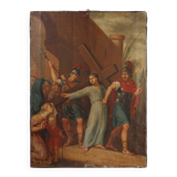 Peinture religieuse de la Passion du Christ à l'huile sur toile, Belgique vers 1900
