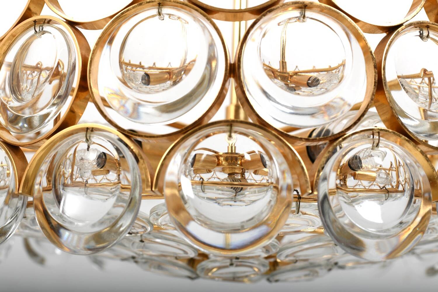 Gilded Brass and Crystal Chandelier by Palwa 1970s
