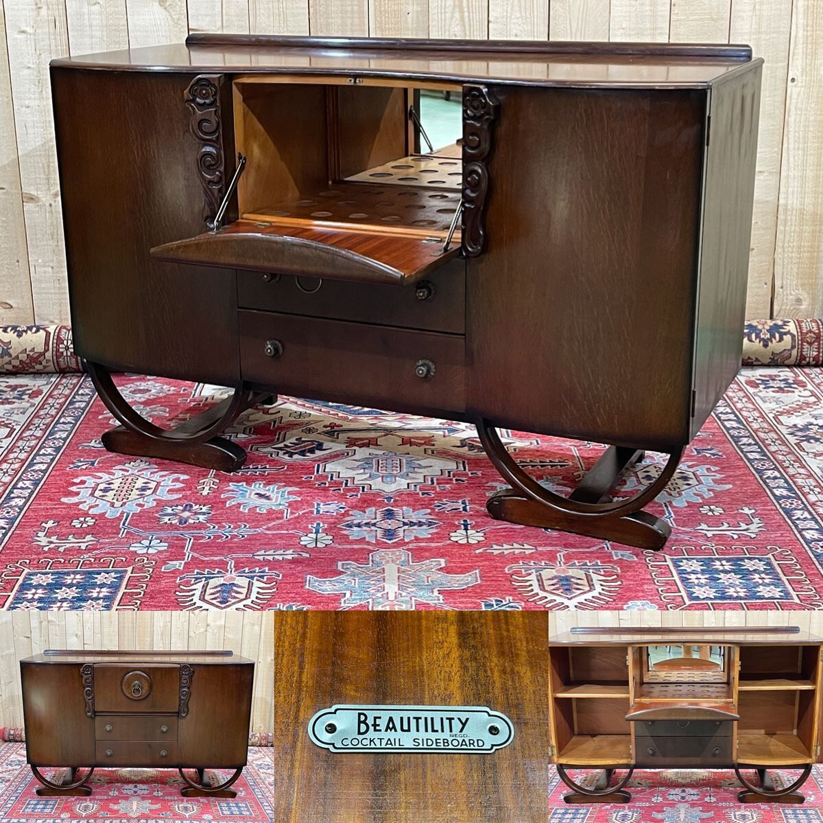 English art deco oak bar