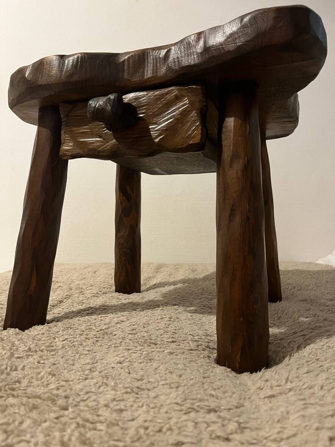 Brutalist wooden bedside table or occasional piece of furniture