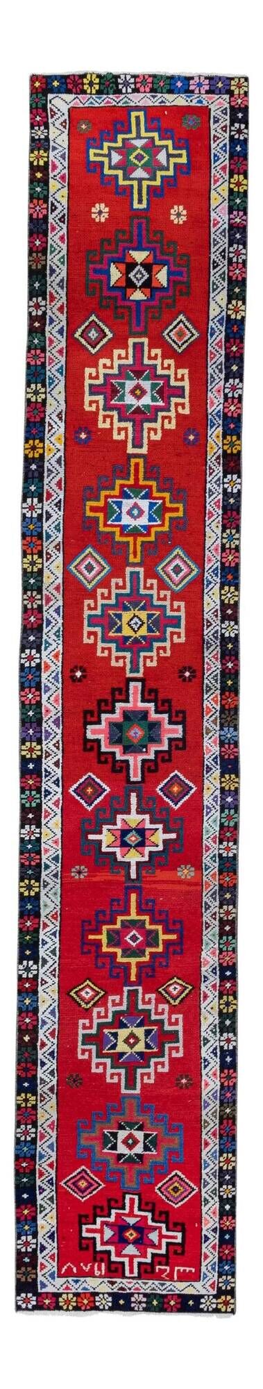 Vintage Turkish hallway rug 74x368 cm