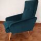 Armchair  50/60 years, duck blue velvet restored
