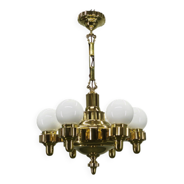 Czech Art Deco Brass Chandelier with Dual Arm Positions, 1930s