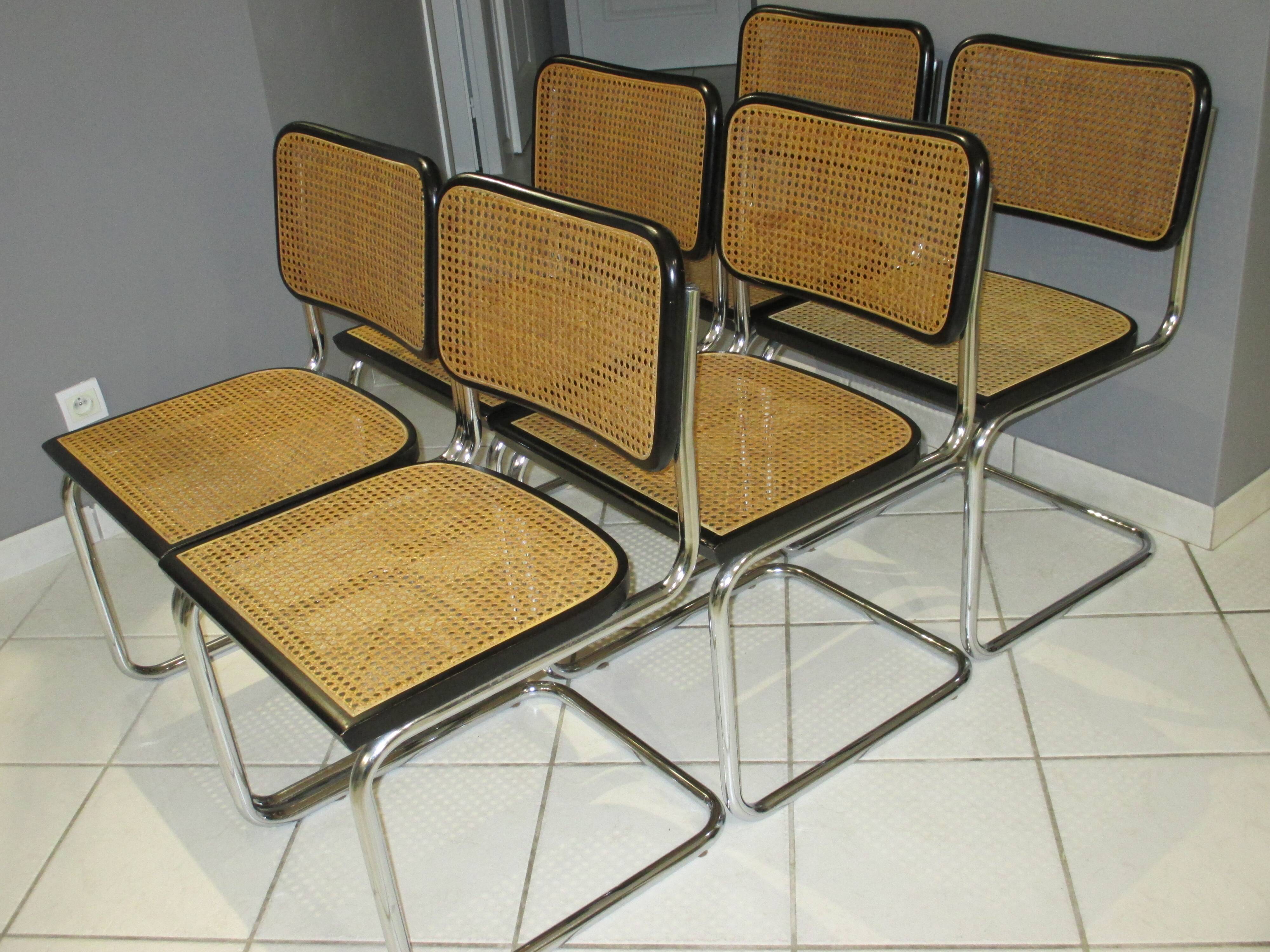 Suite 6 chaises Cesca B32 Marcel Breuer vintage des années 70