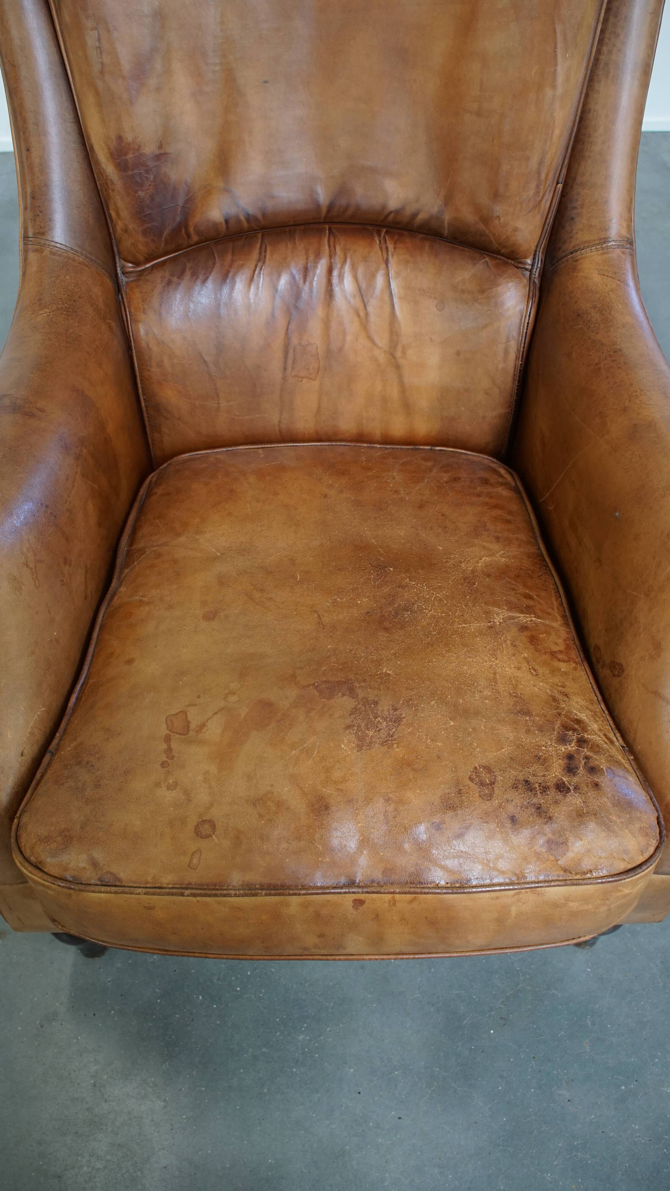 Vintage Armchair Made of Sheepskin Leather