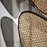 3-light floor lamp in natural cane and black metal 179x50 cm