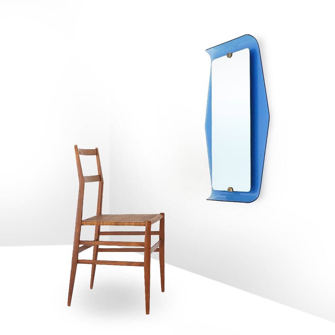 Mirror with blue glass frame by Cristal Art, 1950s