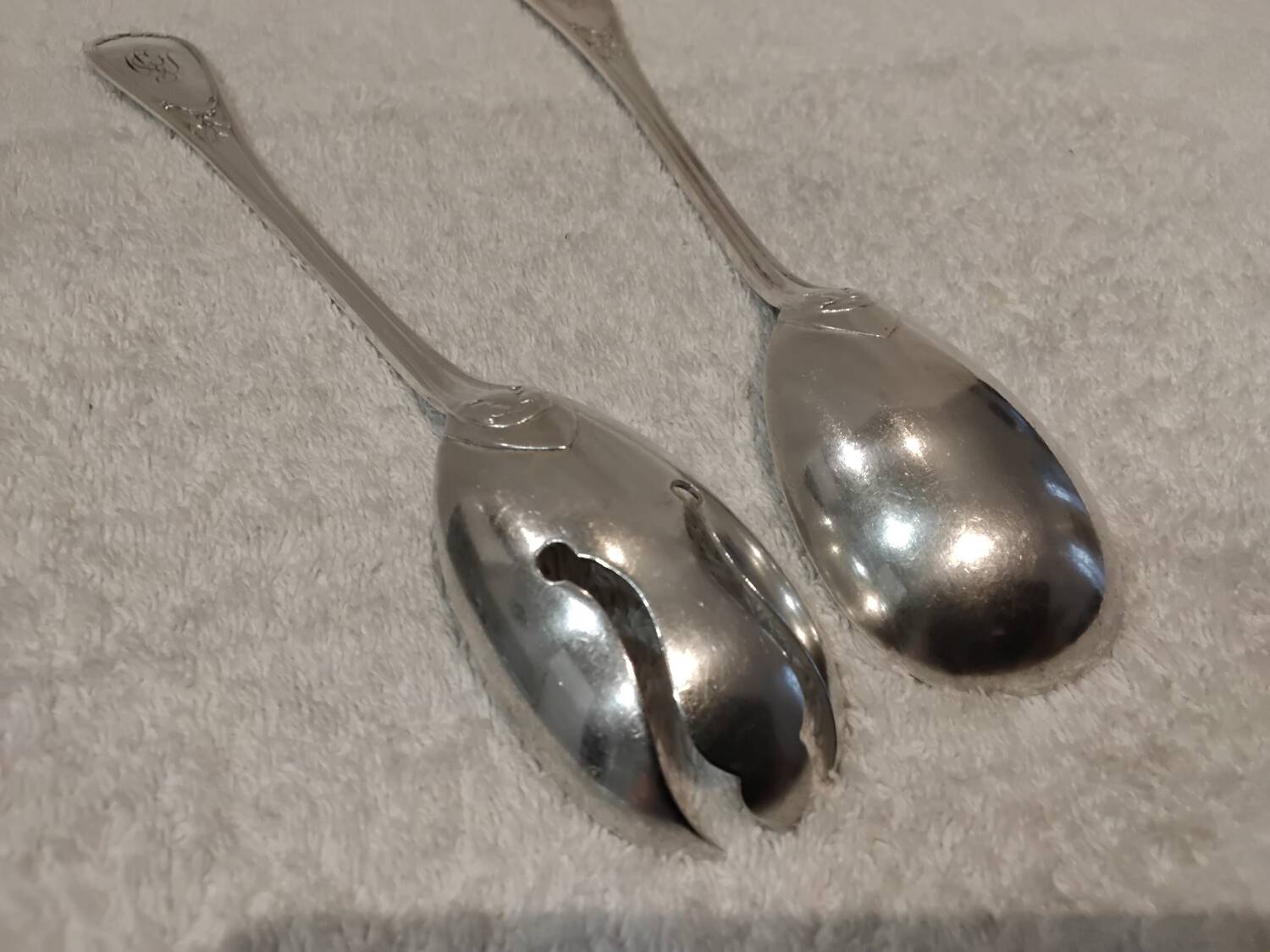 2-piece silver-plated salad serving set, Ercuis Lauriers goldsmith