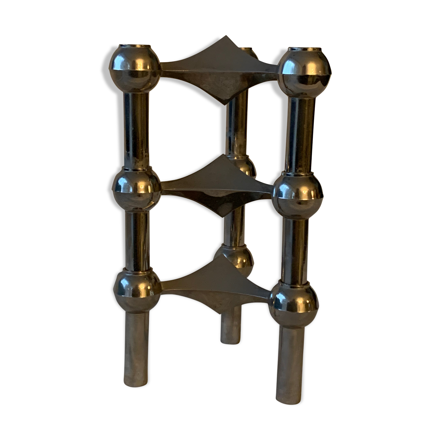 3 chrome metal candlesticks designed Nagel 1970