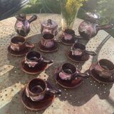 Coffee or tea service in enameled ceramic by Marius Giuge, artisan potter in Vallauris,