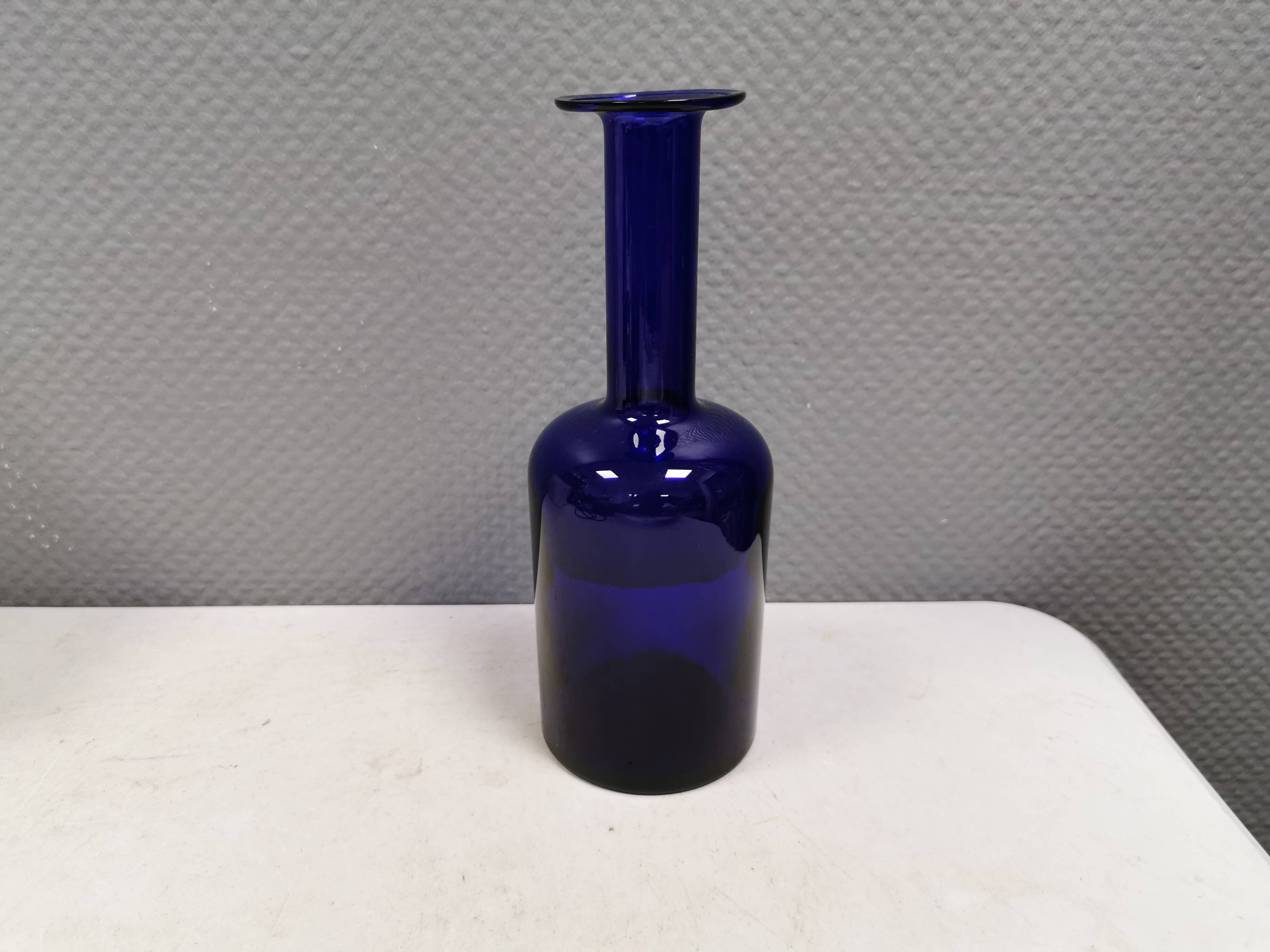 Huge blue glass vase by Otto Brauer for Holmegaard Denmark 1960s